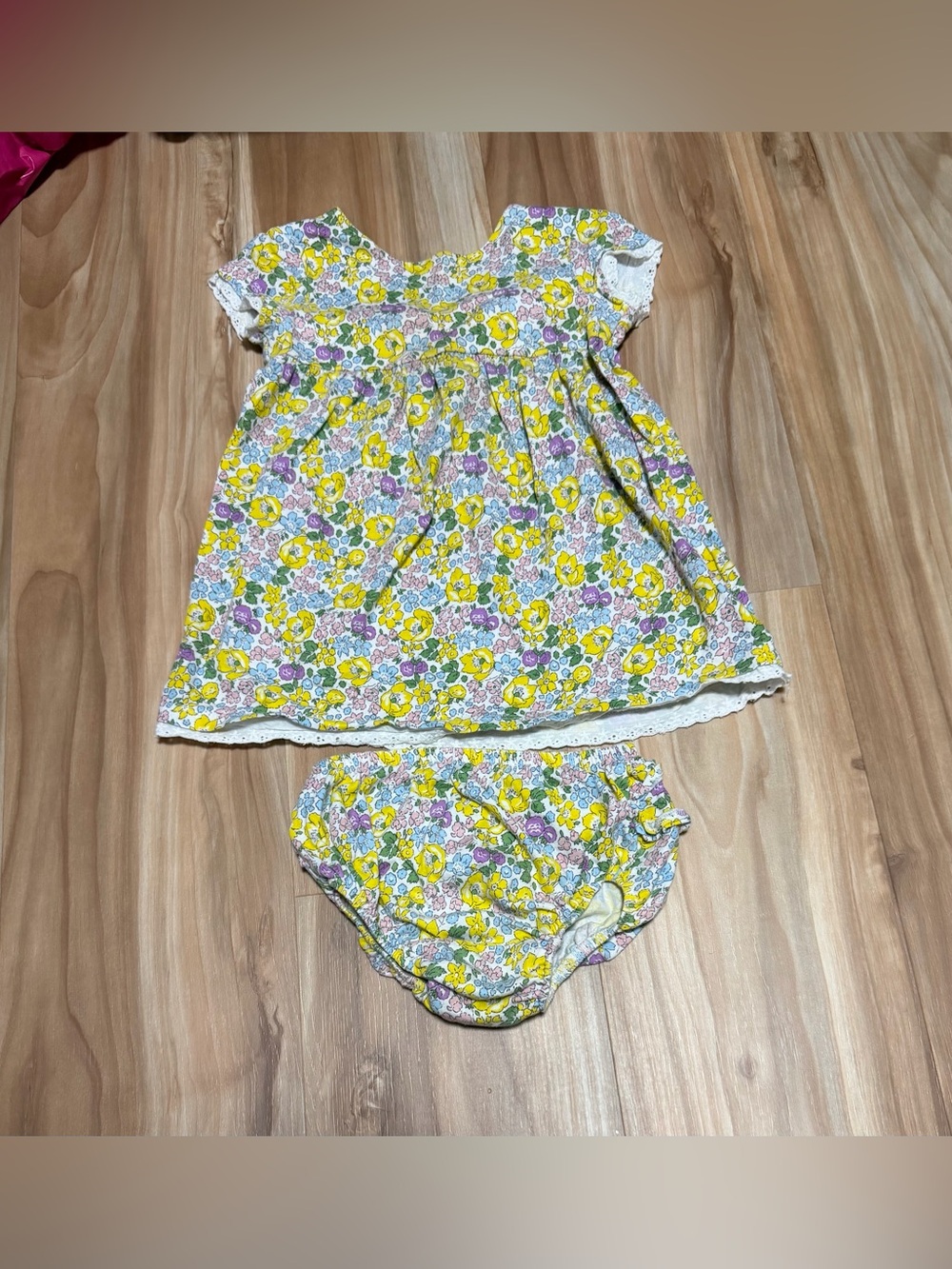 Baby Boden Yellow Multi Floral Dress with Matching Bloomer